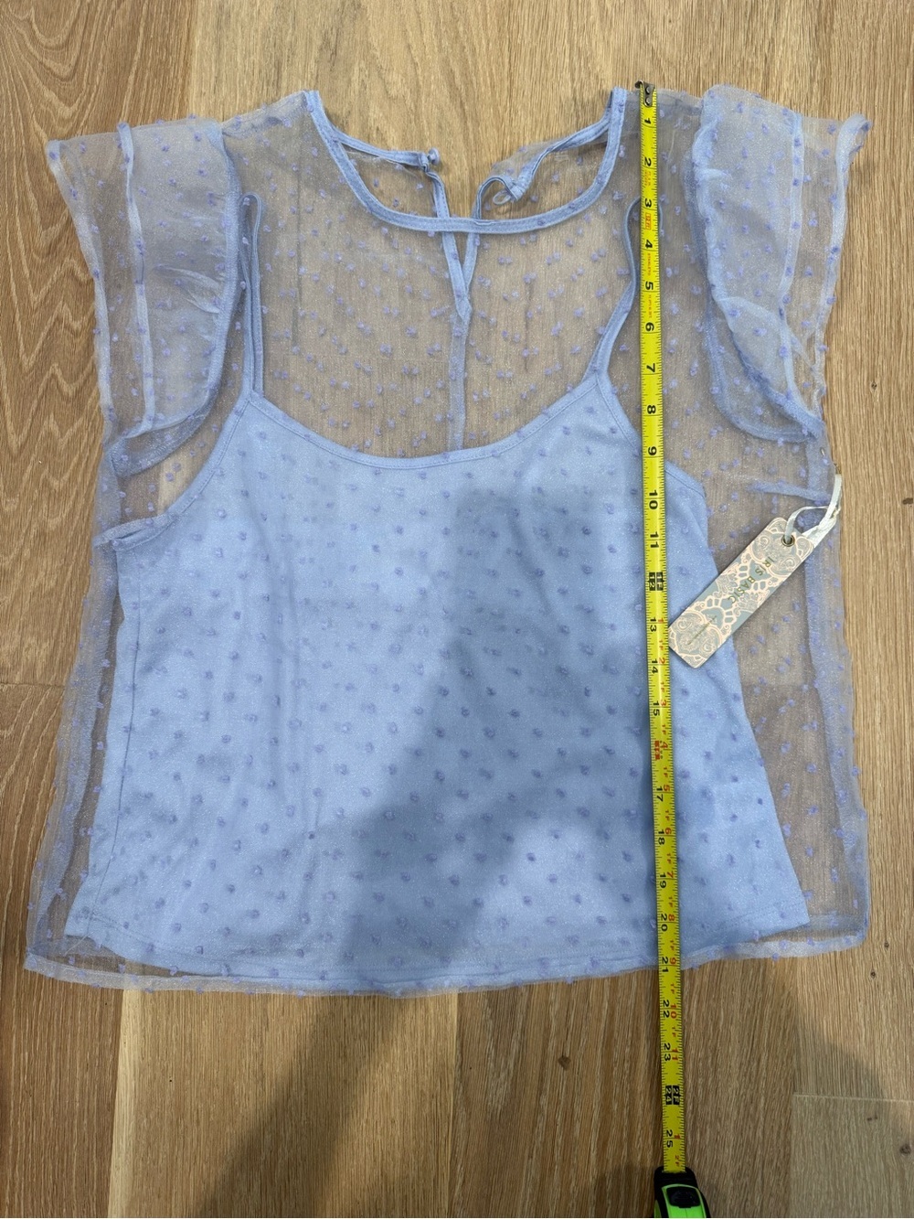 NWT IRIS Lavender Swiss Dot Sheer Mesh Flutter Sleeve Top – Size Small - Picture 6 of 10